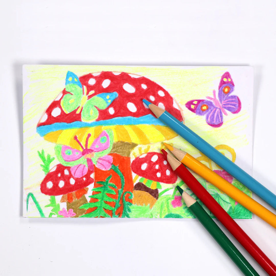 24 Colored Pencils + 2 Color-in Postcards