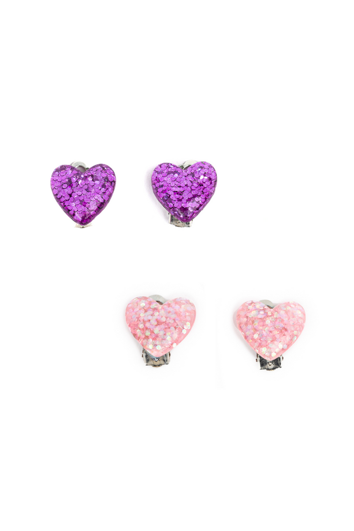 Boutique Glitter Hearts Clip On Earrings, Assorted