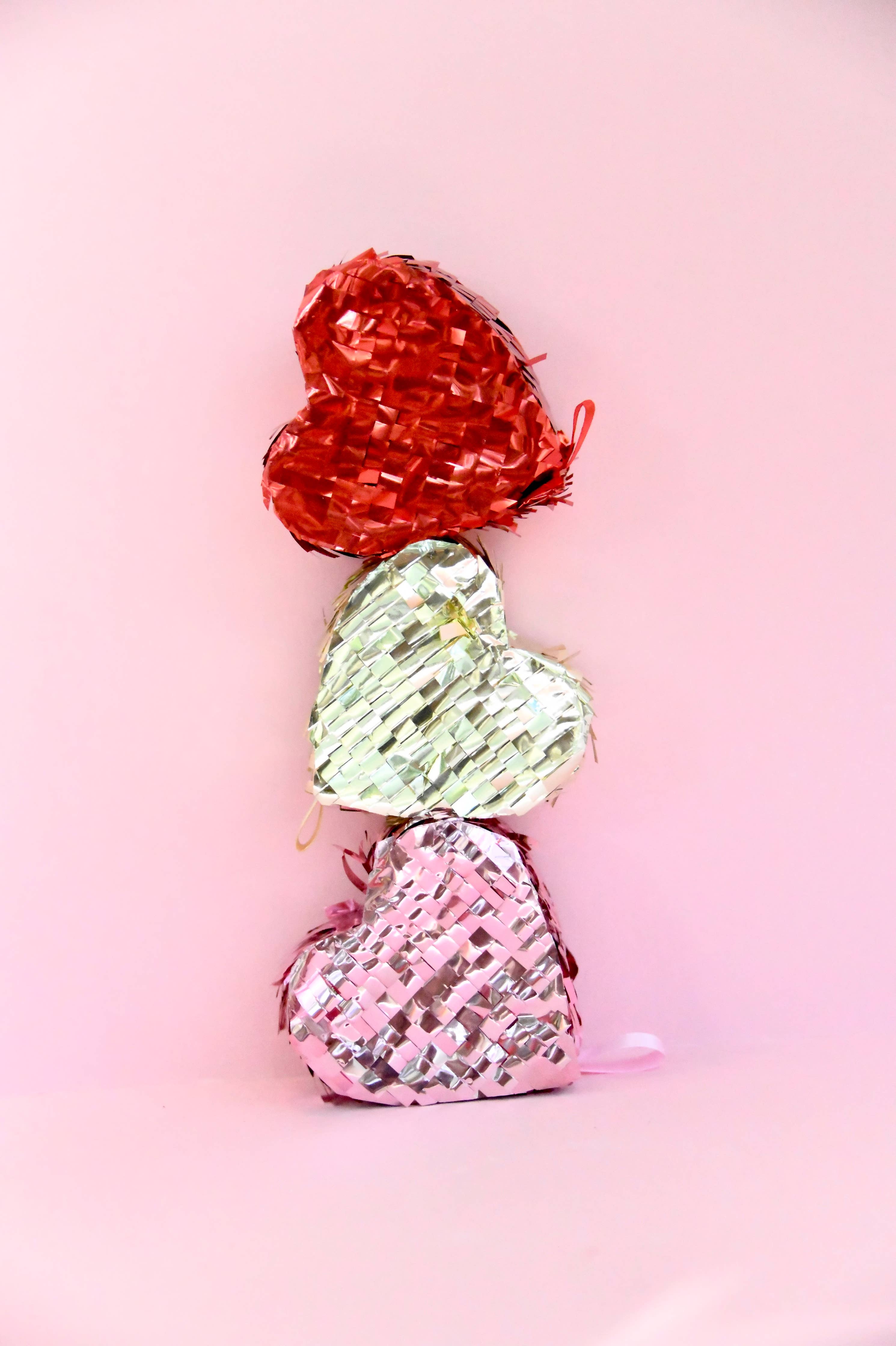 Refillable Mini 4" Tabletop Piñata - Metallic Fringe Heart